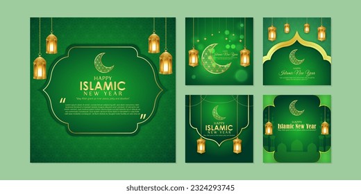 Vector illustration of Happy Islamic New Year social media story feed mockup template