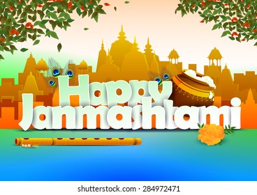 vector illustration of Happy Janmashtami wallpaper background