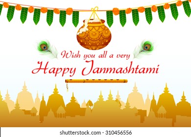 vector illustration of Happy Janmashtami wallpaper background