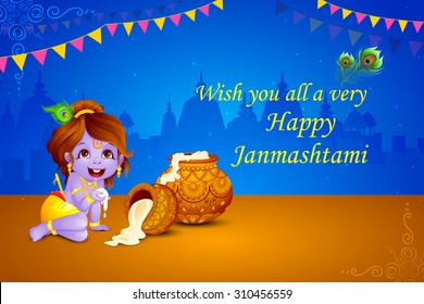 vector illustration of Happy Janmashtami wallpaper background