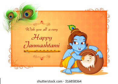 vector illustration of Happy Janmashtami wallpaper background