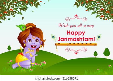 vector illustration of Happy Janmashtami wallpaper background
