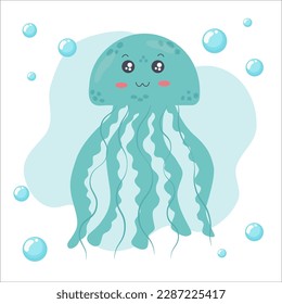 Vector illustration of a happy jellyfish. Cute cartoon jellyfish. Sea creatures. Undersea world. 