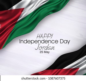 Vector illustration of Happy Jordan Independence Day 25 May. Waving flags isolated on gray background.