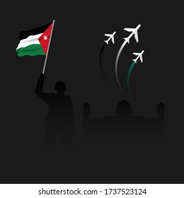 Vector illustration of Happy Jordan Independence Day 25 May. Waving flags isolated on white background.