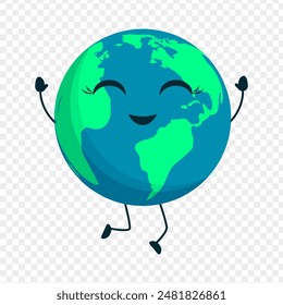 Vector illustration of happy jumping earth on transparent background