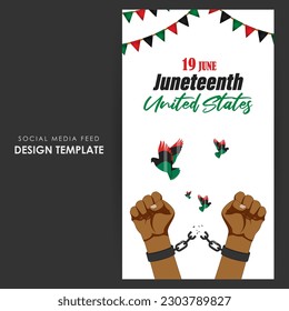 Vector illustration of Happy Juneteenth 19 June social media story feed mockup template