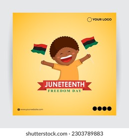 Vector illustration of Happy Juneteenth 19 June social media story feed mockup template