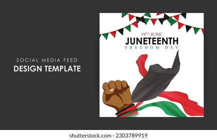 Vector illustration of Happy Juneteenth 19 June social media story feed mockup template