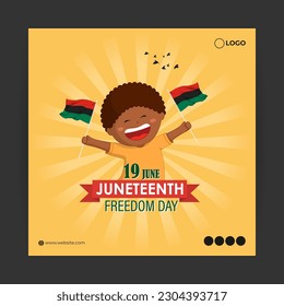 Vector illustration of Happy Juneteenth 19 June social media story feed mockup template