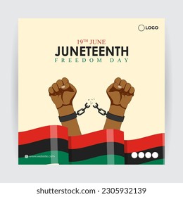 Vector illustration of Happy Juneteenth 19 June social media story feed mockup template