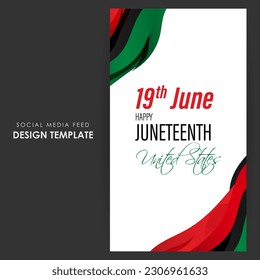 Vector illustration of Happy Juneteenth 19 June social media story feed mockup template