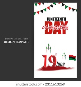 Vector illustration of Happy Juneteenth 19 June social media story feed mockup template