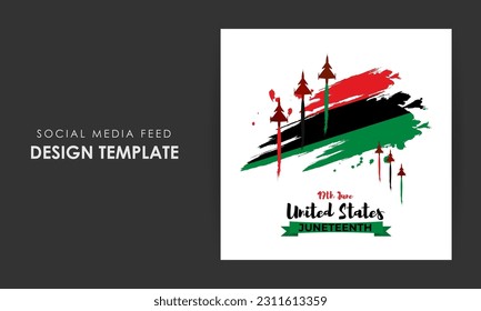 Vector illustration of Happy Juneteenth 19 June social media story feed mockup template