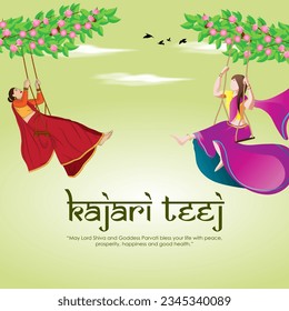 Vector illustration of Happy Kajari Teej social media feed template