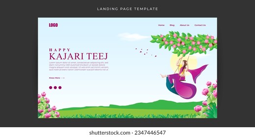 Vector illustration of Happy Kajari Teej Website landing page banner Template