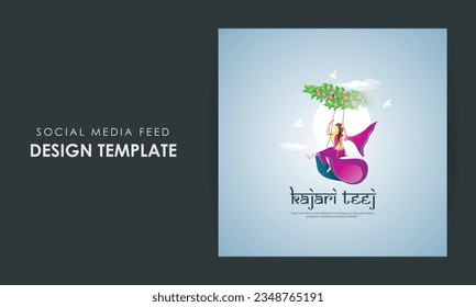 Vector illustration of Happy Kajari Teej social media feed template