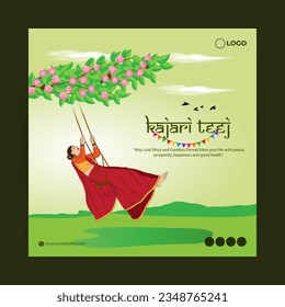 Vector illustration of Happy Kajari Teej social media feed template