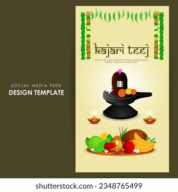 Vector illustration of Happy Kajari Teej social media feed template