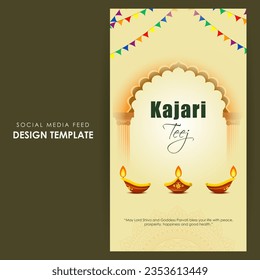 Vector illustration of Happy Kajari Teej social media feed template written hindi text means kajri teej