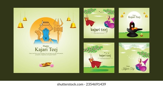 Vector illustration of Happy Kajari Teej social media feed template written hindi text means kajri teej