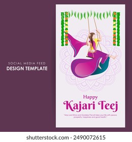 Vector illustration of Happy Kajari Teej social media feed template