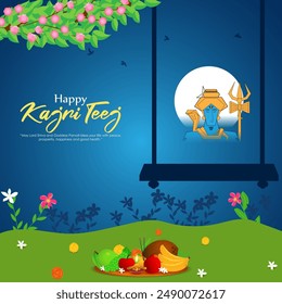 Vector illustration of Happy Kajari Teej social media feed template