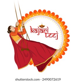 Vector illustration of Happy Kajari Teej social media feed template