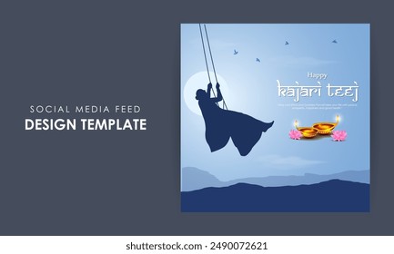 Vector illustration of Happy Kajari Teej social media feed template