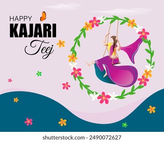 Vector illustration of Happy Kajari Teej social media feed template