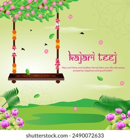 Vector illustration of Happy Kajari Teej social media feed template