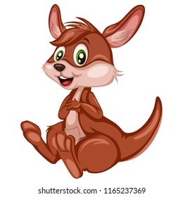 Vector Illustration of a Happy Kangaroo . Cute Cartoon Kangaroo Sitting Isolated on a White Background. Happy Animals Set