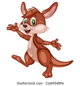 Vector Illustration of a Happy Kangaroo . Cute Cartoon Cheering Kangaroo Isolated on a White Background. Happy Animals Set