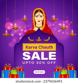 Vector illustration of Happy Karva Chauth Sale social media feed template