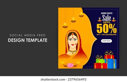Vector illustration of Happy Karva Chauth Sale social media feed template