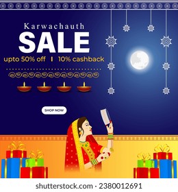Vector illustration of Happy Karva Chauth Sale social media feed template