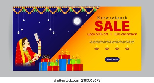 Vector illustration of Happy Karva Chauth Sale social media feed template