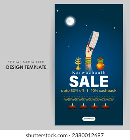 Vector illustration of Happy Karva Chauth Sale social media feed template