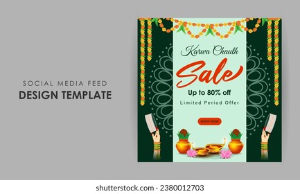 Vector illustration of Happy Karva Chauth Sale social media feed template