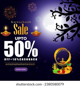 Vector illustration of Happy Karva Chauth Sale social media feed template