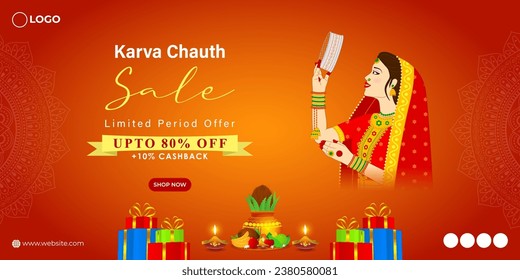 Vector illustration of Happy Karva Chauth Sale social media feed template