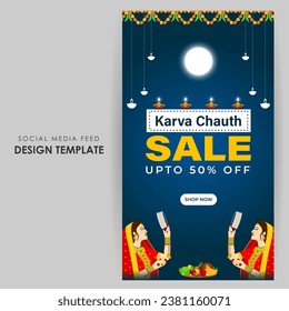 Dibujo vectorial de la plantilla de canal social Happy Karva Chauth Sale