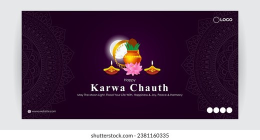 Vektorgrafik von Happy Karva Chauth Social Media Feed-Vorlage geschrieben Hindi Text bedeutet karwa chauth