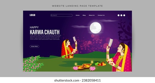 Vector illustration of Happy Karva Chauth social media feed template written Hindi text means karwa chauth