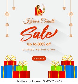 Vector illustration of Happy Karva Chauth Sale social media feed template