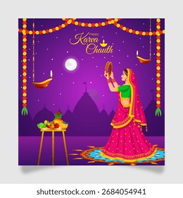 Vector illustration of Happy Karwa Chauth social media template