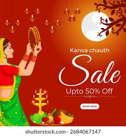 Ilustração vetorial do modelo de mídia social Happy Karwa Chauth Sale