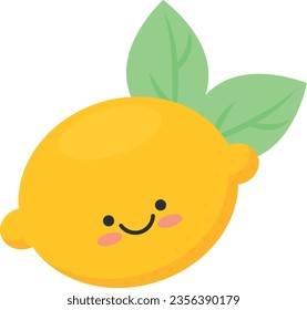 Vector illustration of happy kawaii lemon. Citric.