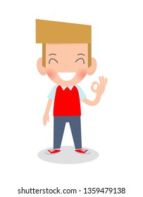 Vector illustration of Happy kid shows hand okay sign Isolated on white background