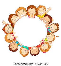 vector illustration of happy kids around circular copy space